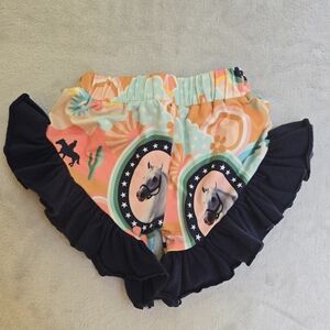 Colorful Kids Horse Print Shorts with Ruffle Trim